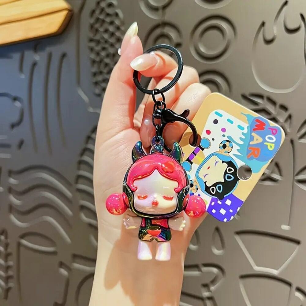 3D Space Skull Panda Doll Pop Mart Keychains (Standing) - Black